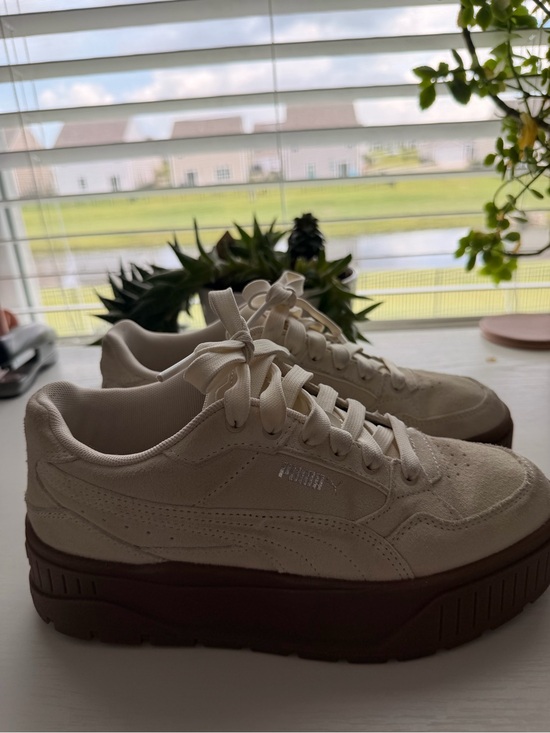 Puma Shoes - Puma Cream Suede Platform Sneakers with Brown Sole